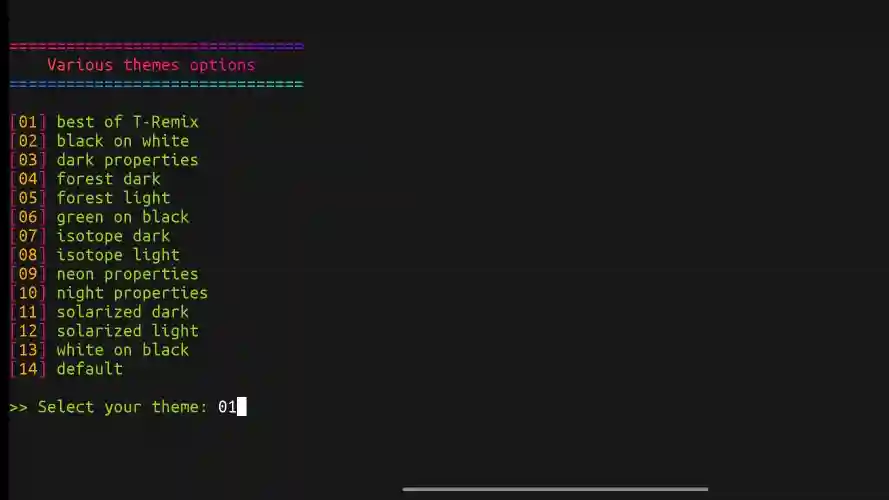 Choosing termux theme